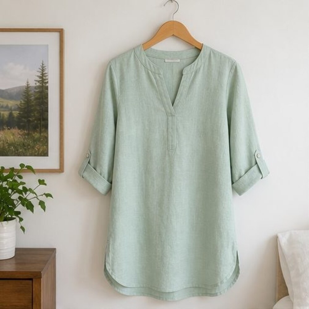 Mint Split Neck Tunic Blouse